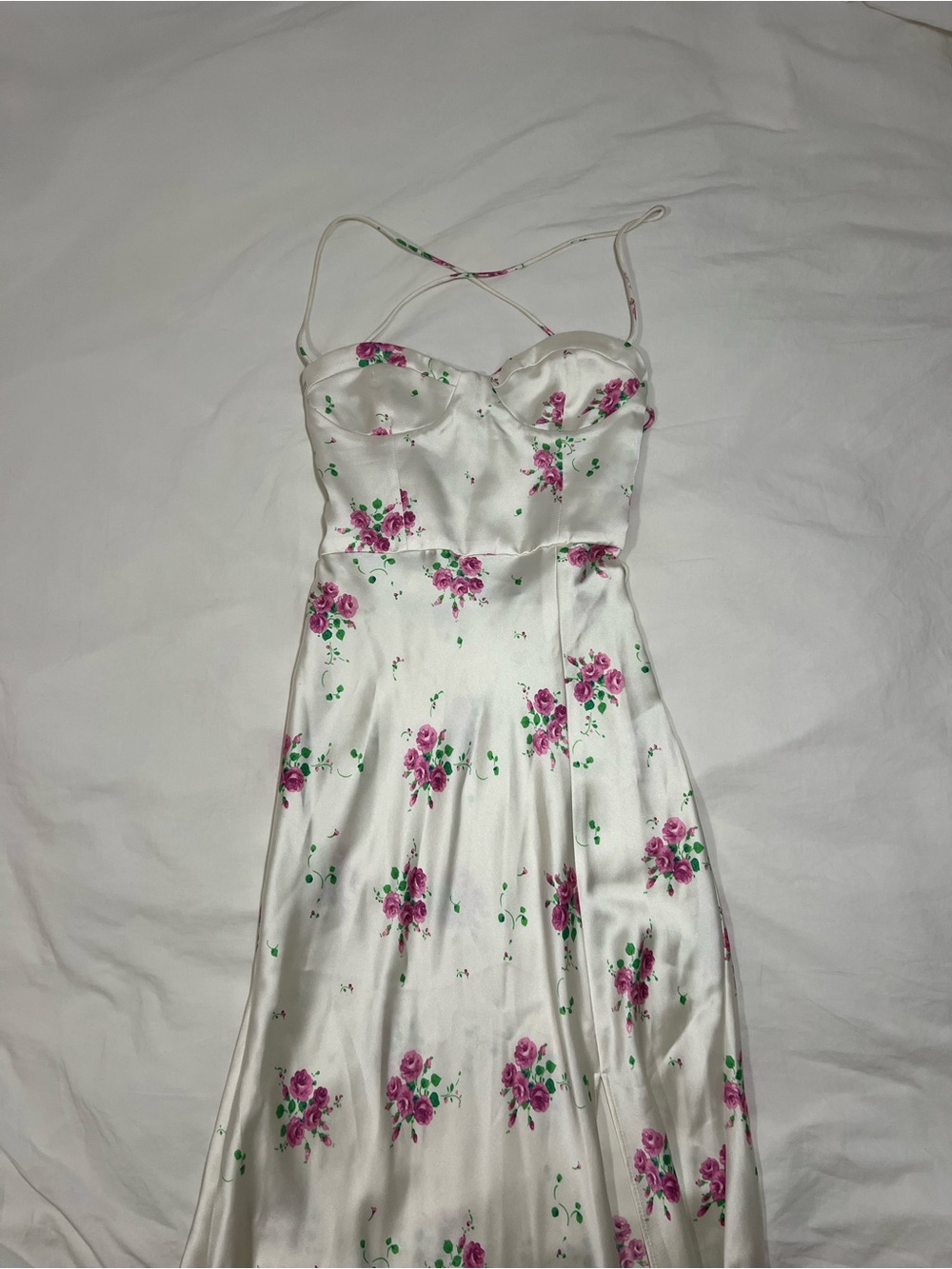 Zara White Maxi Dress with Pink Floral Print